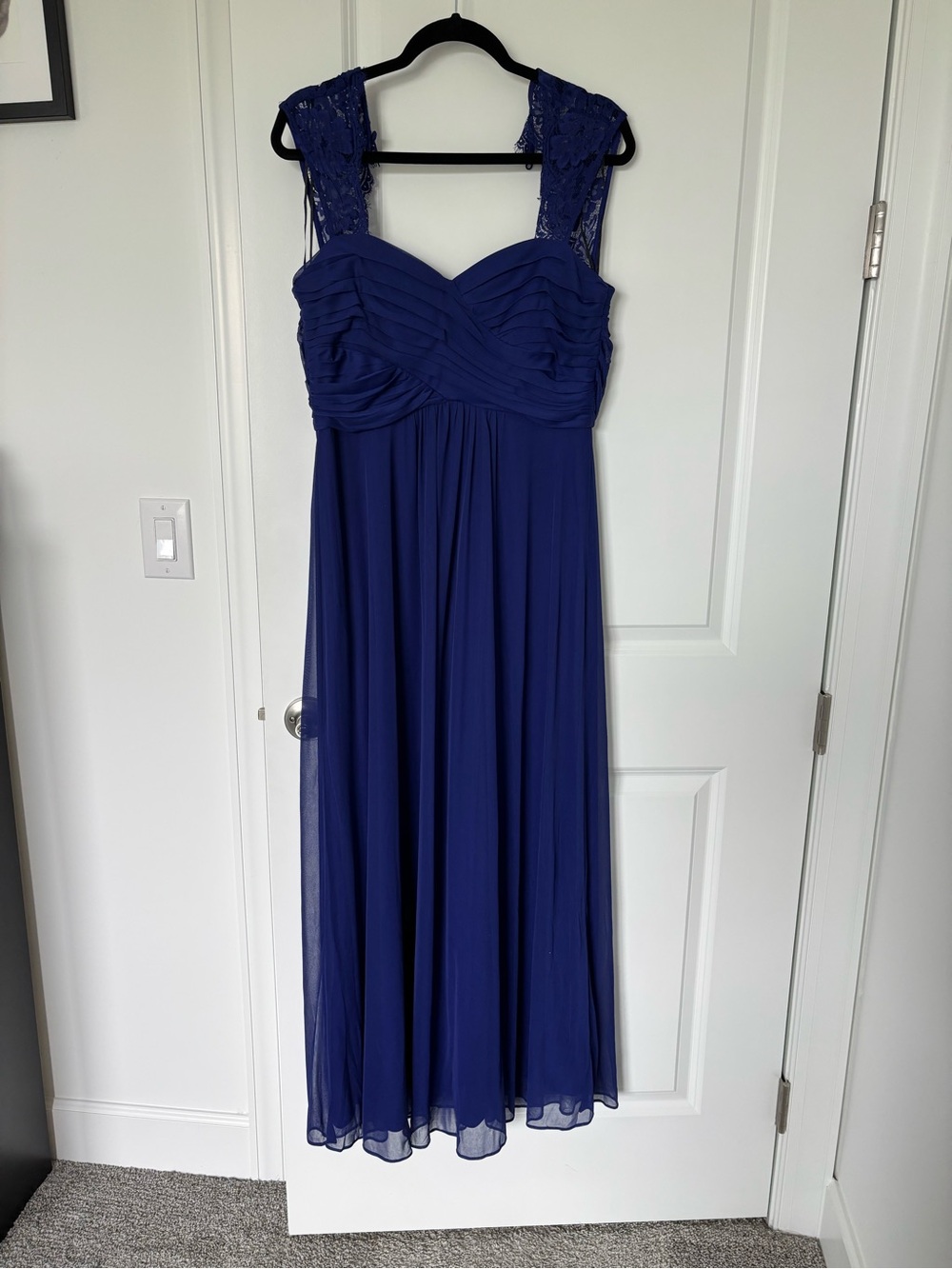 Scarlett Royal Blue Lace-Shoulder Maxi Dress